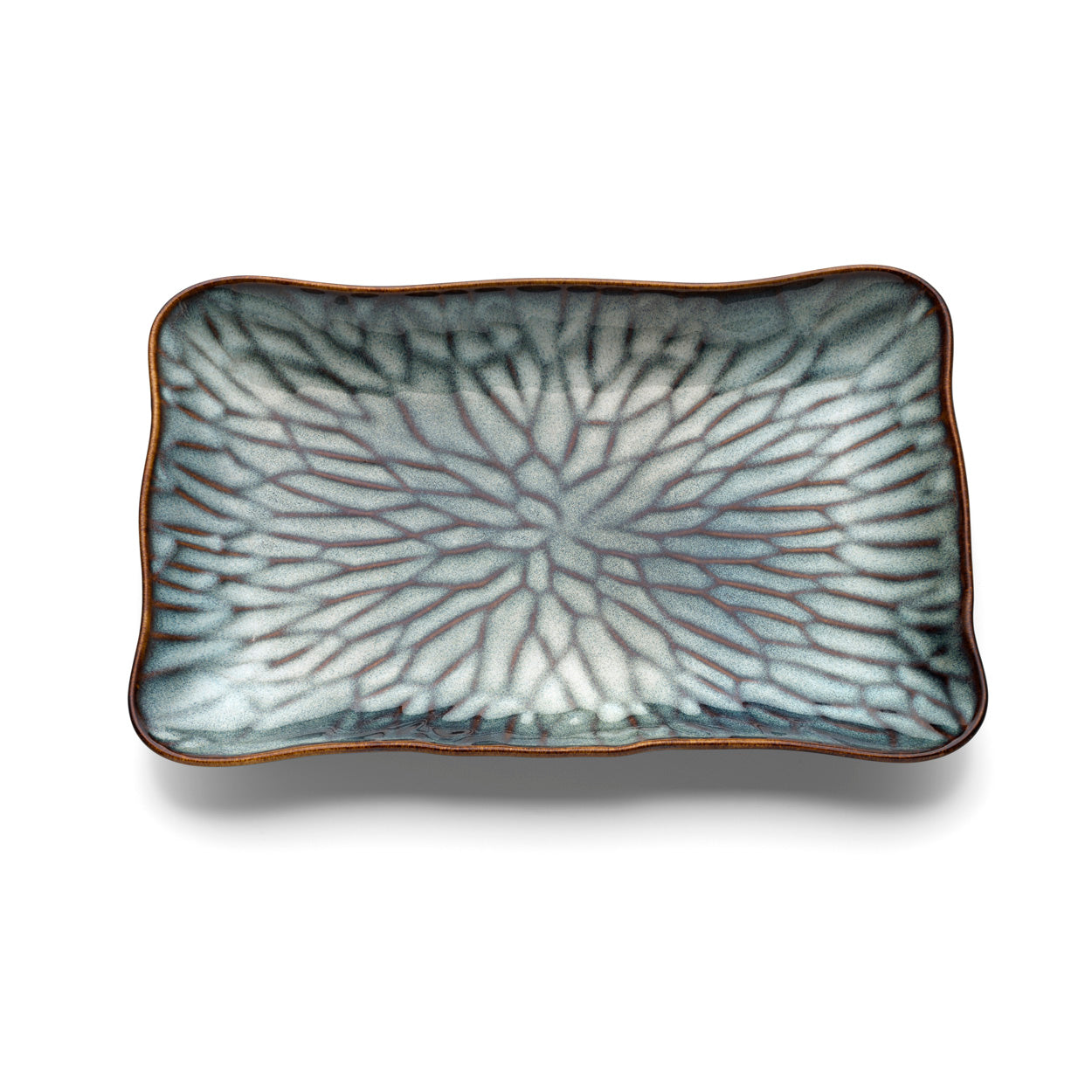 Lotus Ice Rectangular Dish in Greyish-Brown Ceramic — 30.5 × 19.5 cm