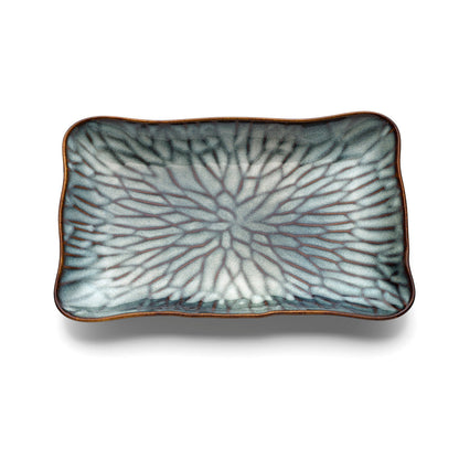 Lotus Ice Rectangular Dish in Greyish-Brown Ceramic — 30.5 × 19.5 cm