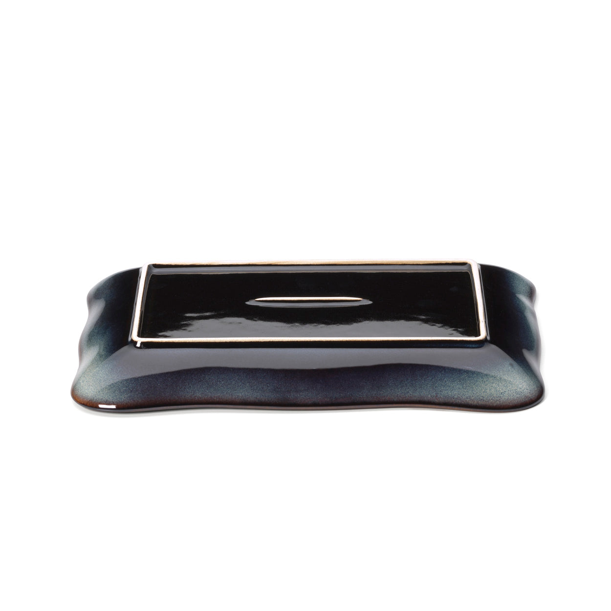 Lotus Ice Rectangular Dish in Greyish-Brown Ceramic — 30.5 × 19.5 cm