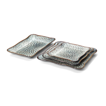 Lotus Ice Rectangular Dish in Greyish-Brown Ceramic — 30.5 × 19.5 cm