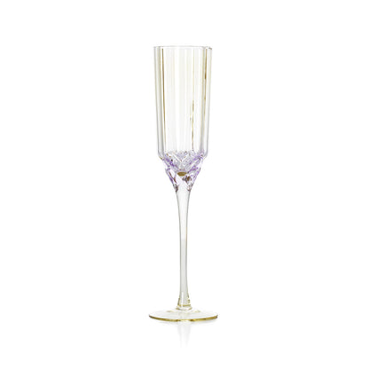 Pack de 6 Flutes de Champanhe Pink Blush em Vidro Reciclado, Lilás e Dourado — 26,5 cm