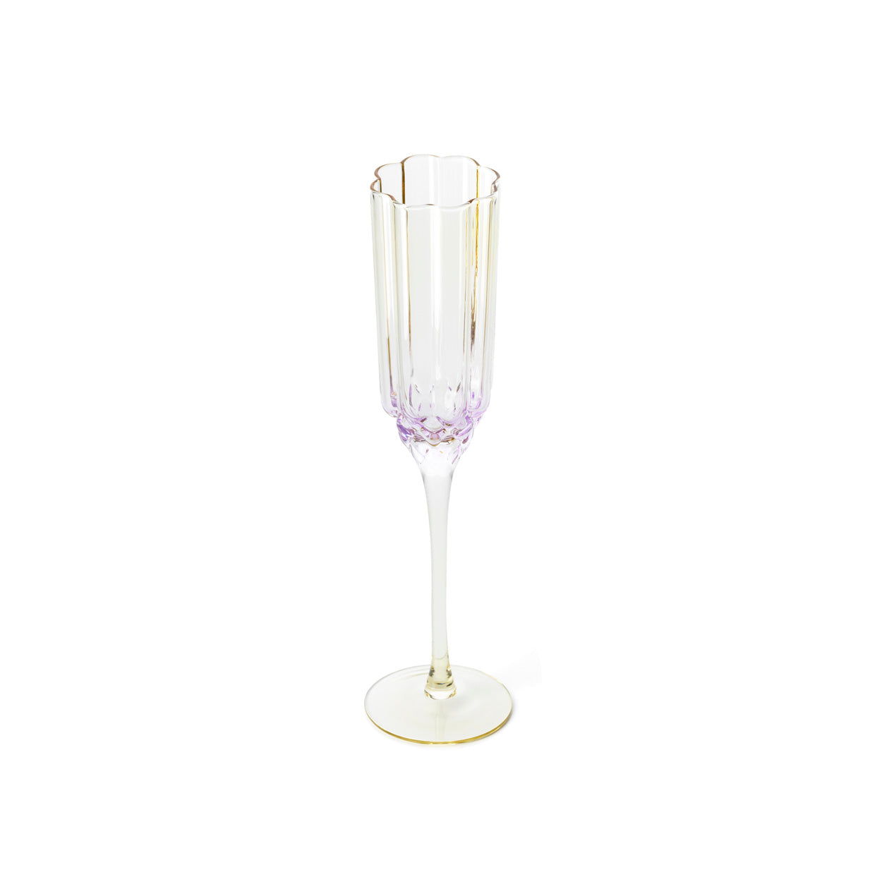 Pack de 6 Flutes de Champanhe Pink Blush em Vidro Reciclado, Lilás e Dourado — 26,5 cm