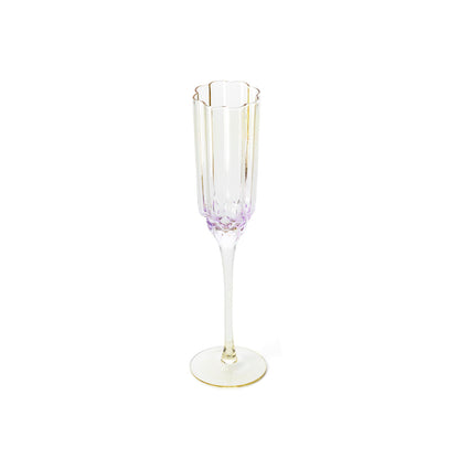 Pack de 6 Flutes de Champanhe Pink Blush em Vidro Reciclado, Lilás e Dourado — 26,5 cm