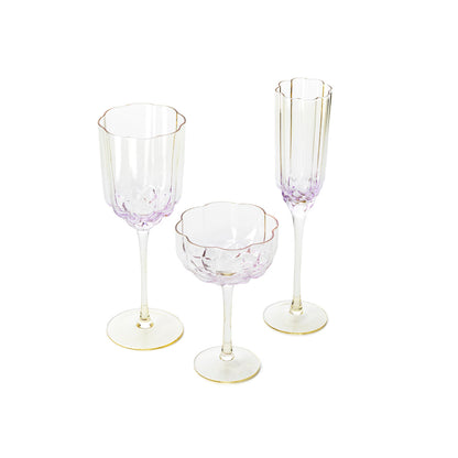 Pack de 6 Taças de Vinho Pink Blush em Vidro Reciclado, Lilás e Dourado — 24,5 cm