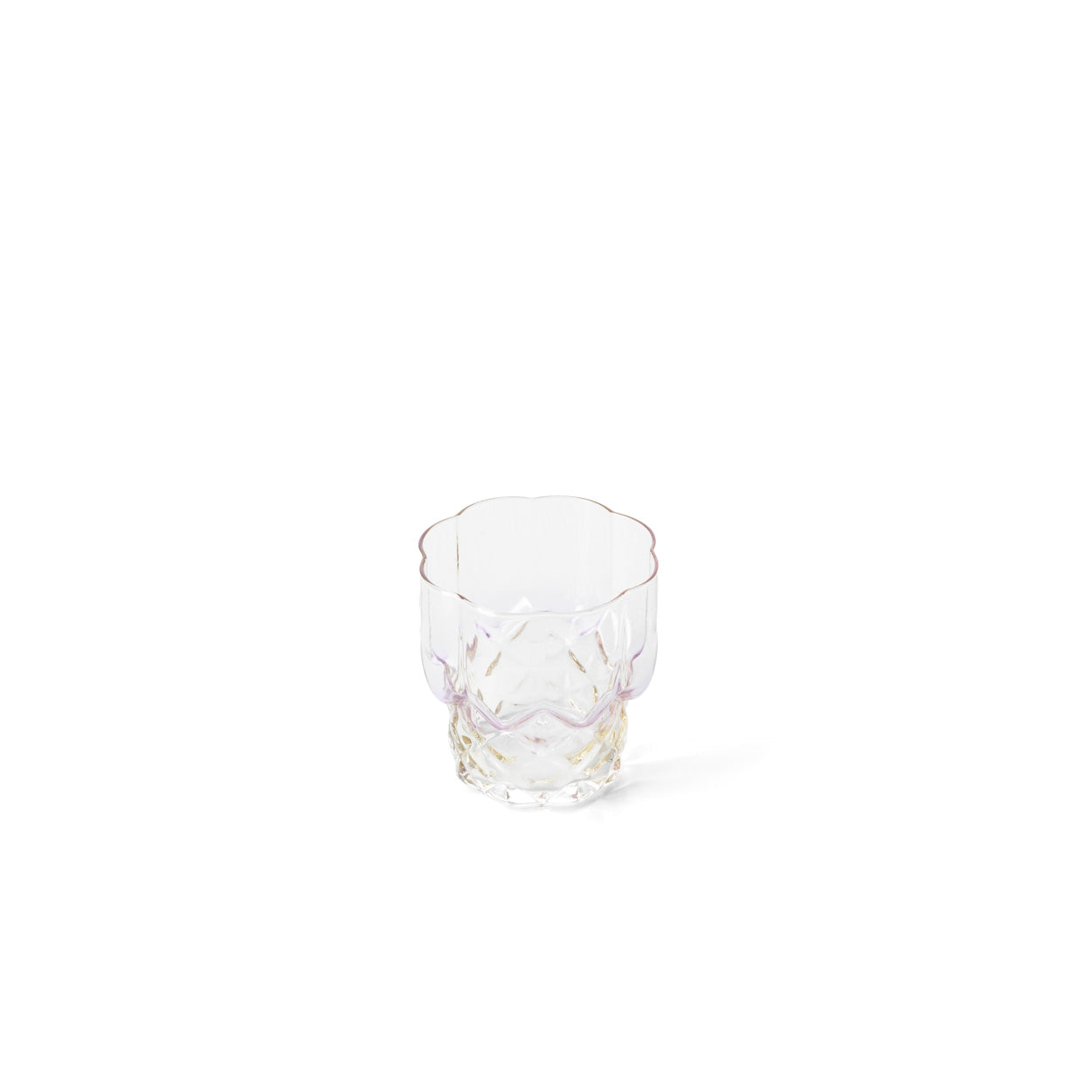 Pack de 6 Copos Baixos Pink Blush em Vidro Reciclado, Lilás e Dourado — 9 × 6 cm
