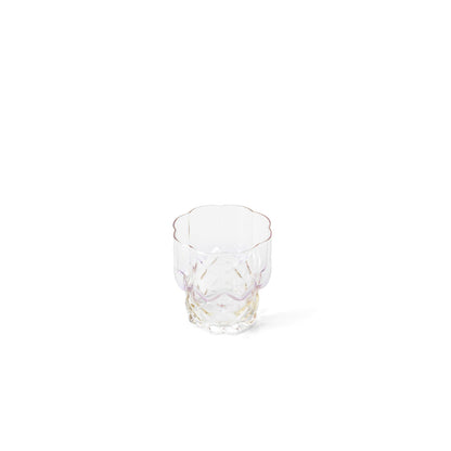 Pack de 6 Copos Baixos Pink Blush em Vidro Reciclado, Lilás e Dourado — 9 × 6 cm