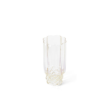 Pack de 6 Copos Altos Pink Blush em Vidro Reciclado, Lilás e Dourado — 16 cm