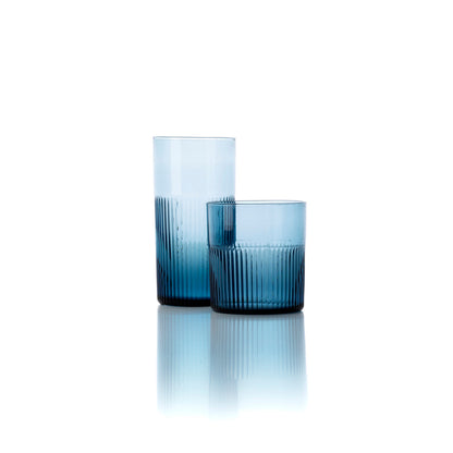 Pack de 6 Copos Baixos Ondulados Azure em Vidro Reciclado, Azul — 9,5 cm