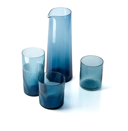Pack de 6 Copos Baixos Ondulados Azure em Vidro Reciclado, Azul — 9,5 cm