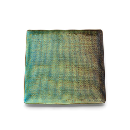 Prato Quadrado Lagoon em Cerâmica Verde-Azulada — 25 × 25 cm