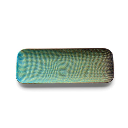 Prato Rectangular Lagoon em Cerâmica Verde-Azulada — 36 × 14 cm