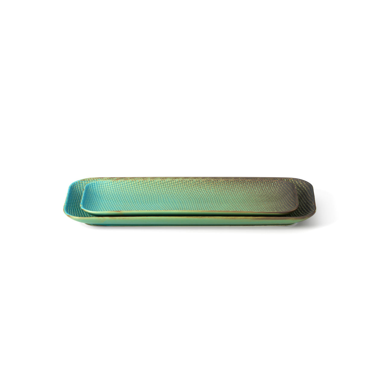 Prato Rectangular Lagoon em Cerâmica Verde-Azulada — 30 × 12 cm