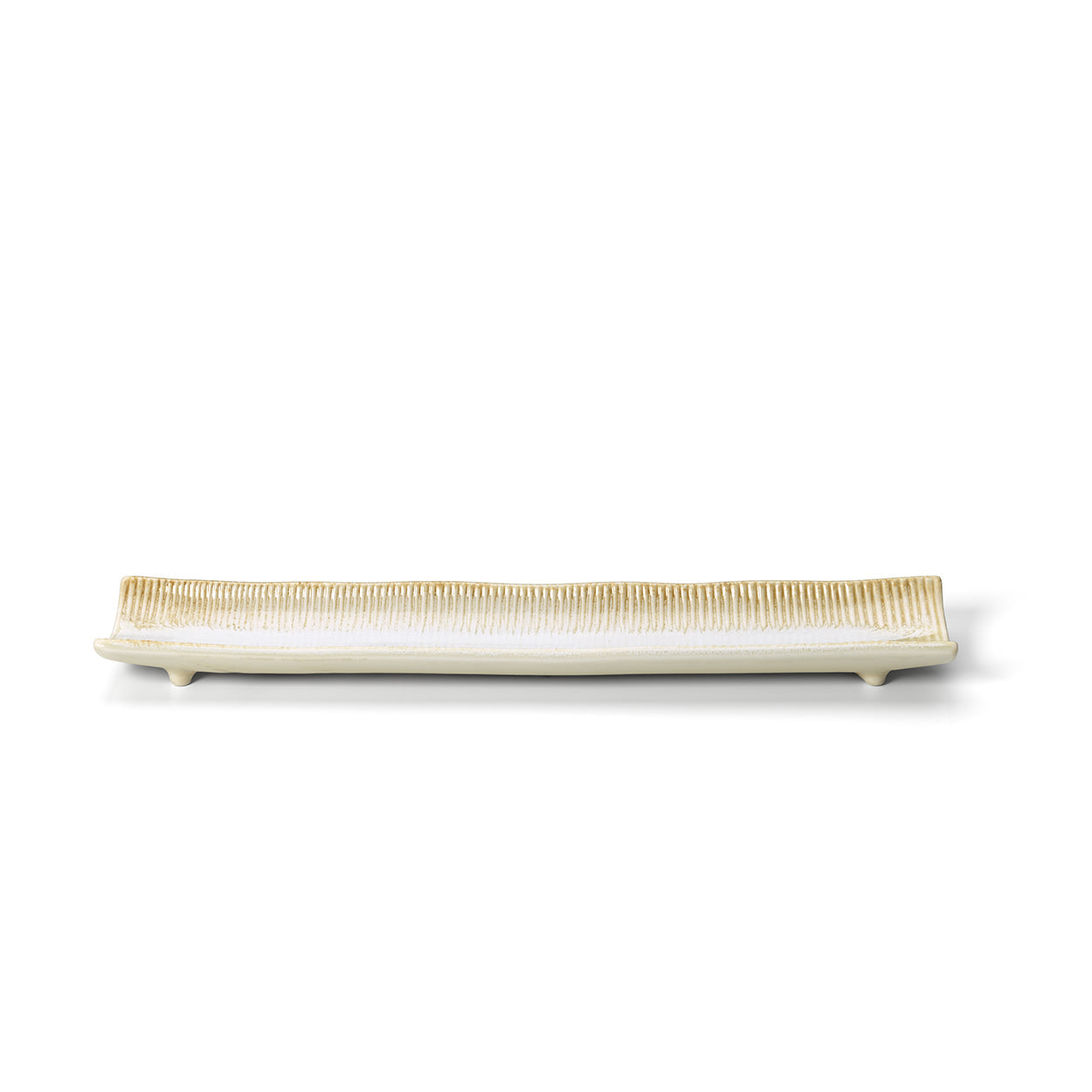 Travessa Longa Da Rocha em Cerâmica Branco-Mel — 39 × 8 cm