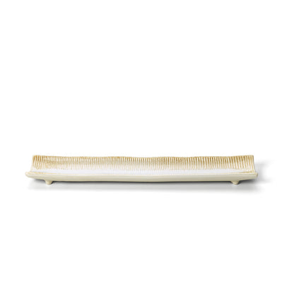 Travessa Longa Da Rocha em Cerâmica Branco-Mel — 39 × 8 cm