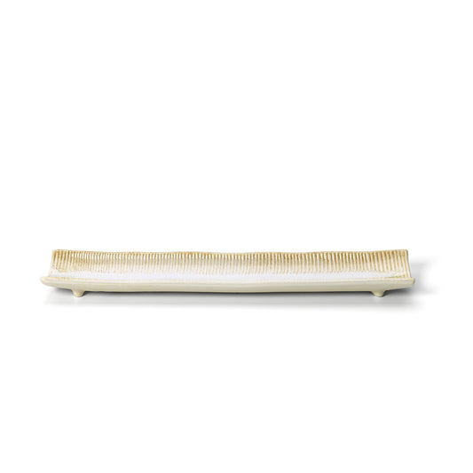 Travessa Longa Da Rocha em Cerâmica Branco-Mel — 39 × 8 cm