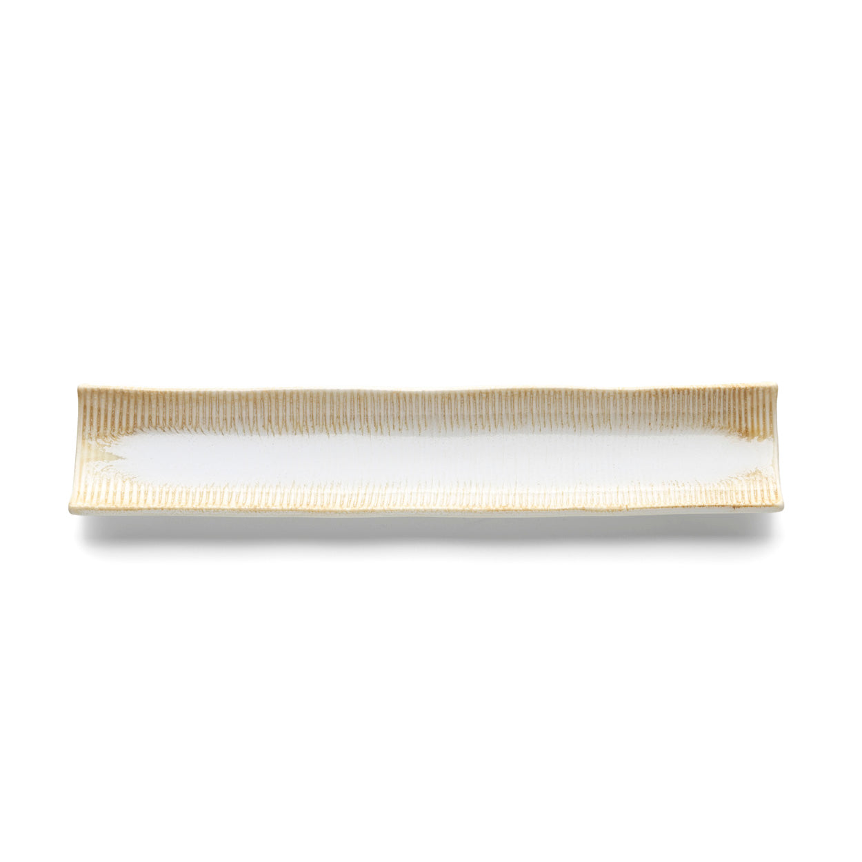 Travessa Longa Da Rocha em Cerâmica Branco-Mel — 39 × 8 cm