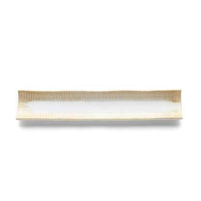 Travessa Longa Da Rocha em Cerâmica Branco-Mel — 39 × 8 cm