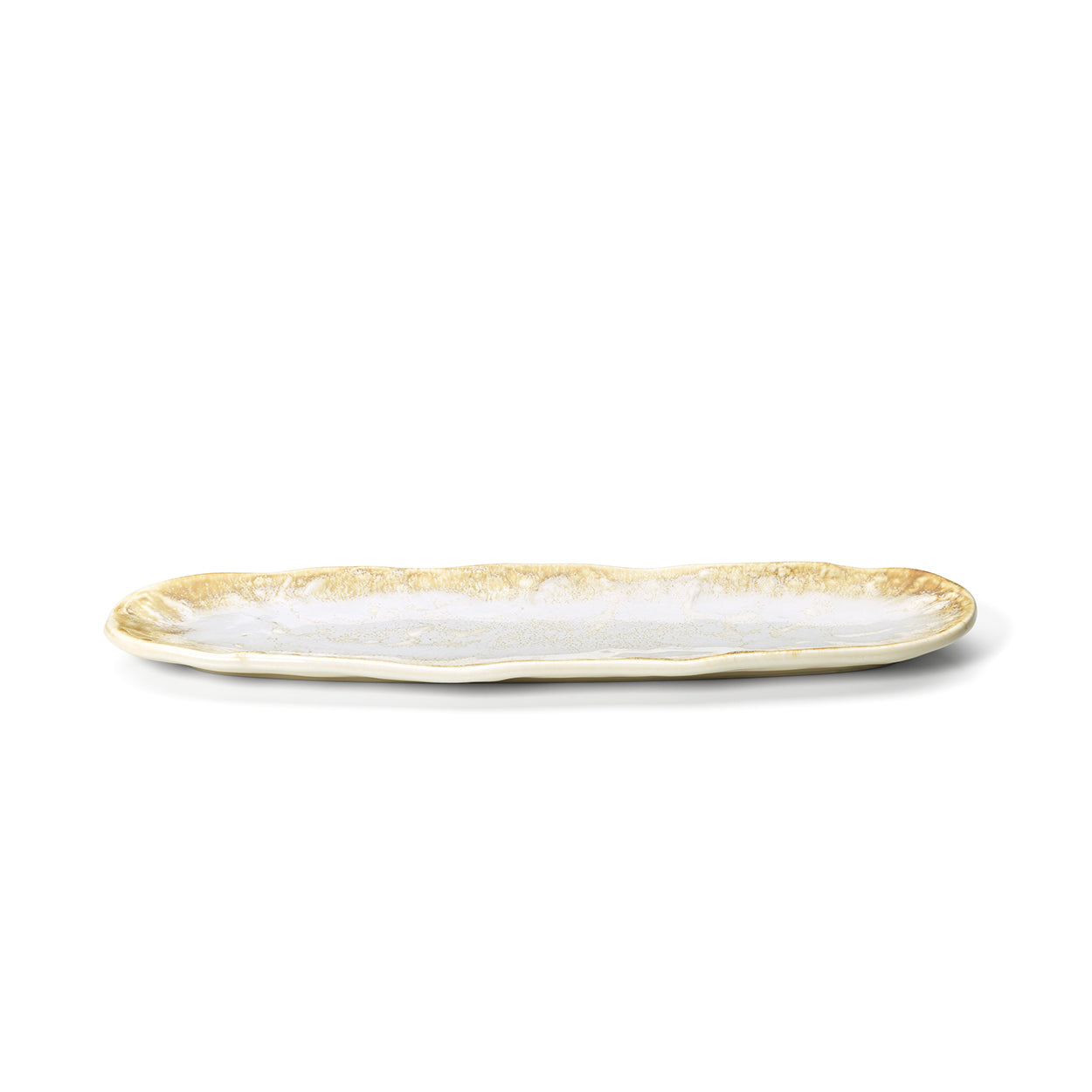 Travessa Oval Da Rocha em Cerâmica Branco-Mel — 41 × 11,5 cm