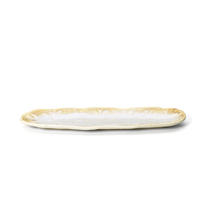 Travessa Oval Da Rocha em Cerâmica Branco-Mel — 41 × 11,5 cm