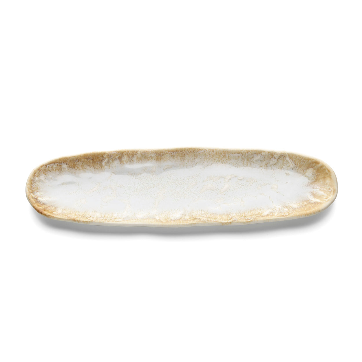 Travessa Oval Da Rocha em Cerâmica Branco-Mel — 41 × 11,5 cm