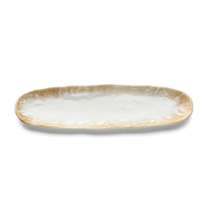 Travessa Oval Da Rocha em Cerâmica Branco-Mel — 41 × 11,5 cm