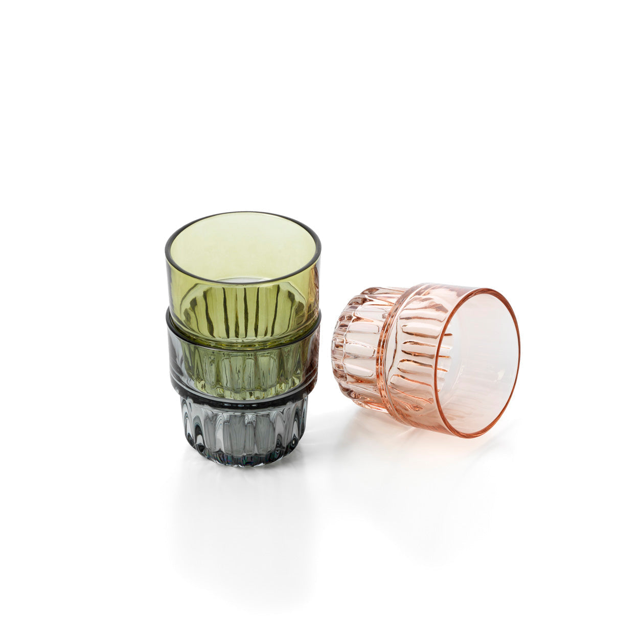 Pack de 6 Copos Facetados em Vidro Cinzento Fumado — 8,3 × 8 cm