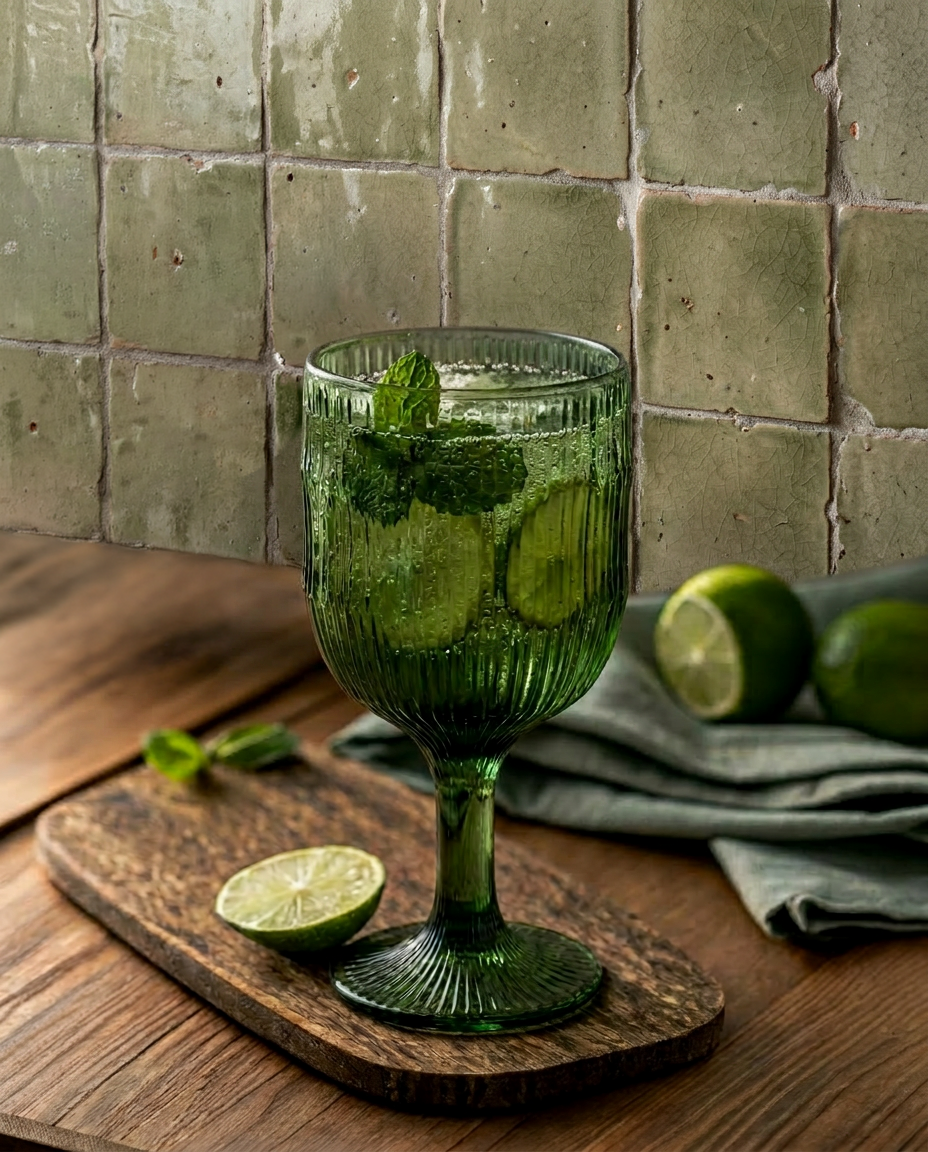 Pack de 6 Copos de Vinho Moss Ripple em Vidro Reciclado Verde — 16 cm