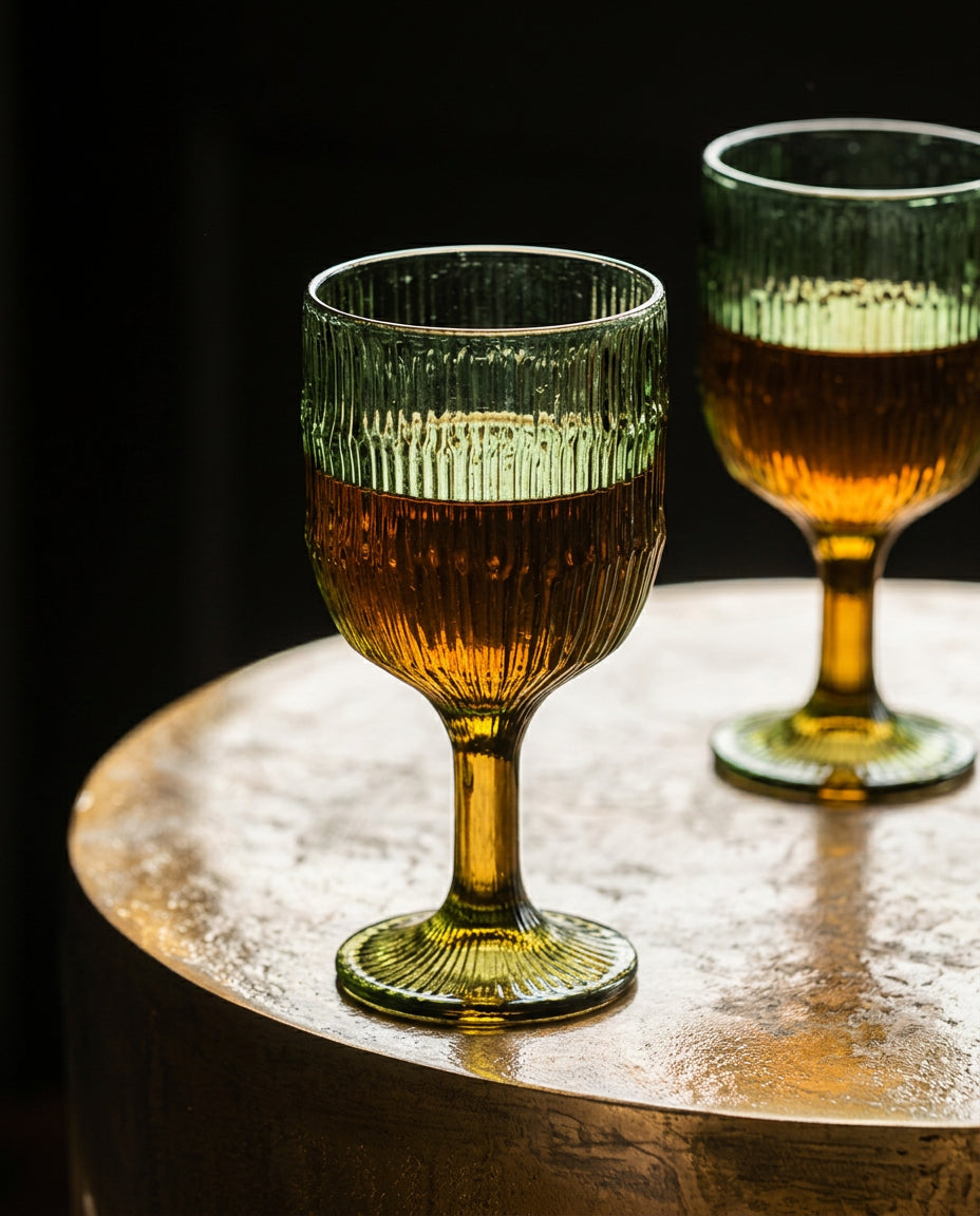 Pack de 6 Copos de Vinho Moss Ripple em Vidro Reciclado Verde — 16 cm