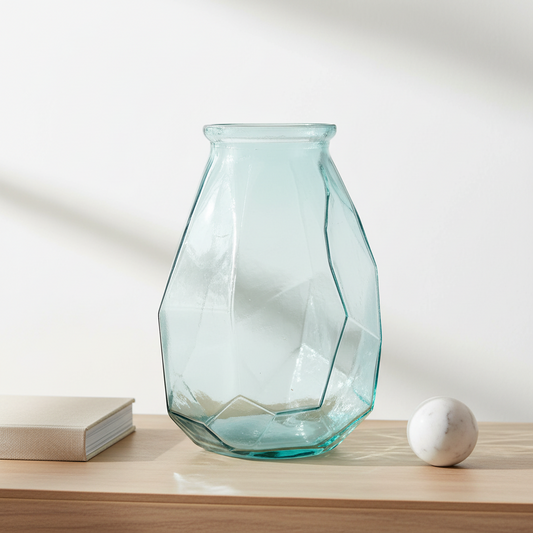 Vaso Origami Longo em Vidro — Azul