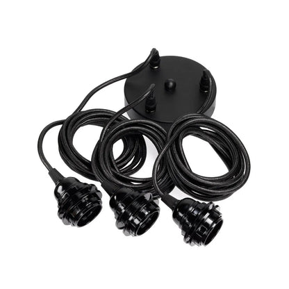 Conjunto de Cabo para Candeeiro Pendente — Preto, 3 Casquilhos