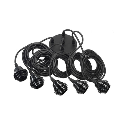 Conjunto de Cabo para Candeeiro Pendente — Preto, 5 Casquilhos