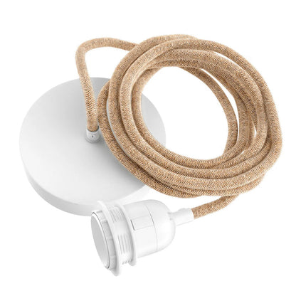 Conjunto de Cabo para Candeeiro Pendente — Natural e Branco, 1 Casquilho