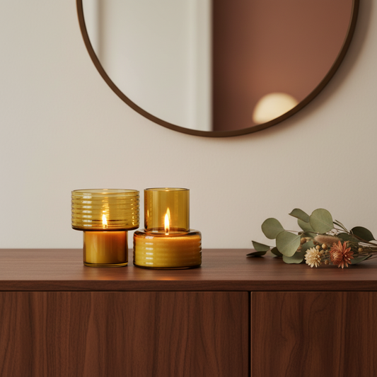 Conjunto de 2 Castiçais GLOW TOGETHER em Vidro Soprado — Mostarda