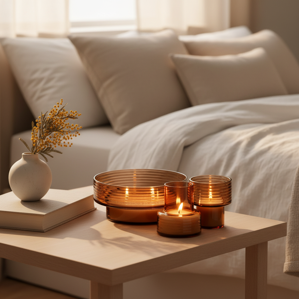 Conjunto de 3 Castiçais GLOW TOGETHER em Vidro Soprado — Mocha Mousse