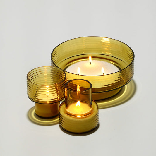 Conjunto 3 castiçais GLOW TOGETHER em vidro soprado — cor mostarda
