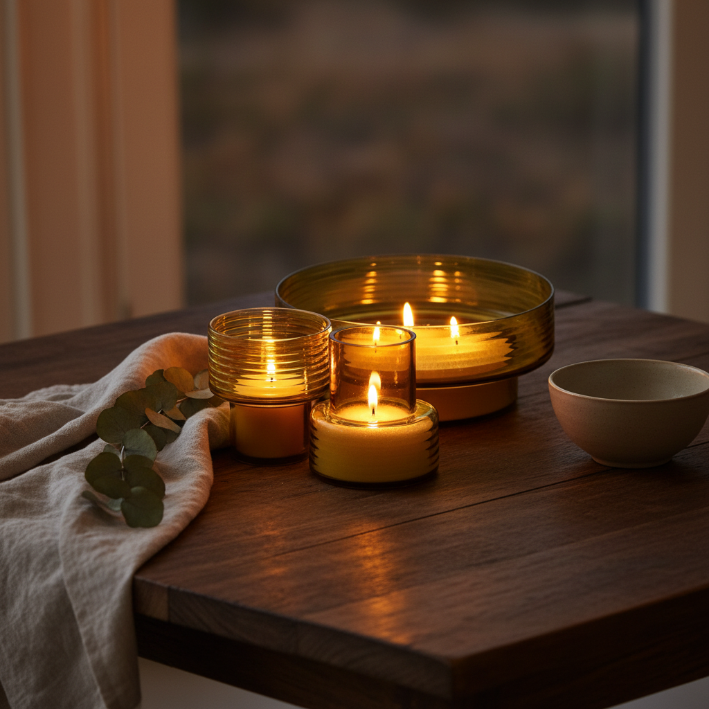 Conjunto de 3 Castiçais GLOW TOGETHER em Vidro Soprado — Mostarda