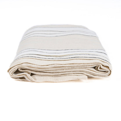 Toalha de Mesa Provence em Linho Natural com Riscas — 150 × 250 cm