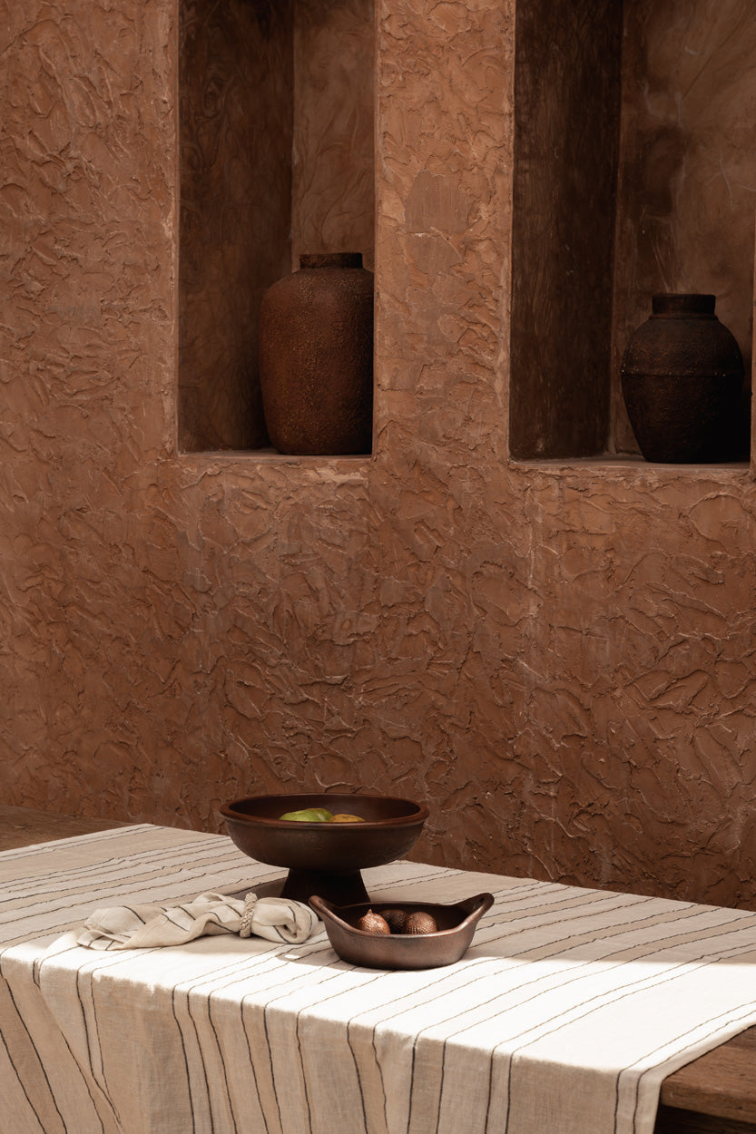 Toalha de Mesa Provence em Linho Natural com Riscas — 150 × 250 cm