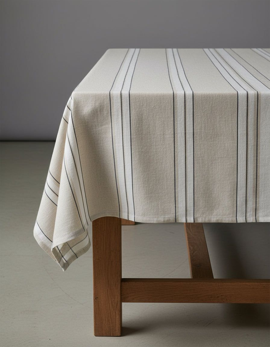 Toalha de Mesa Provence em Linho Natural com Riscas — 150 × 250 cm