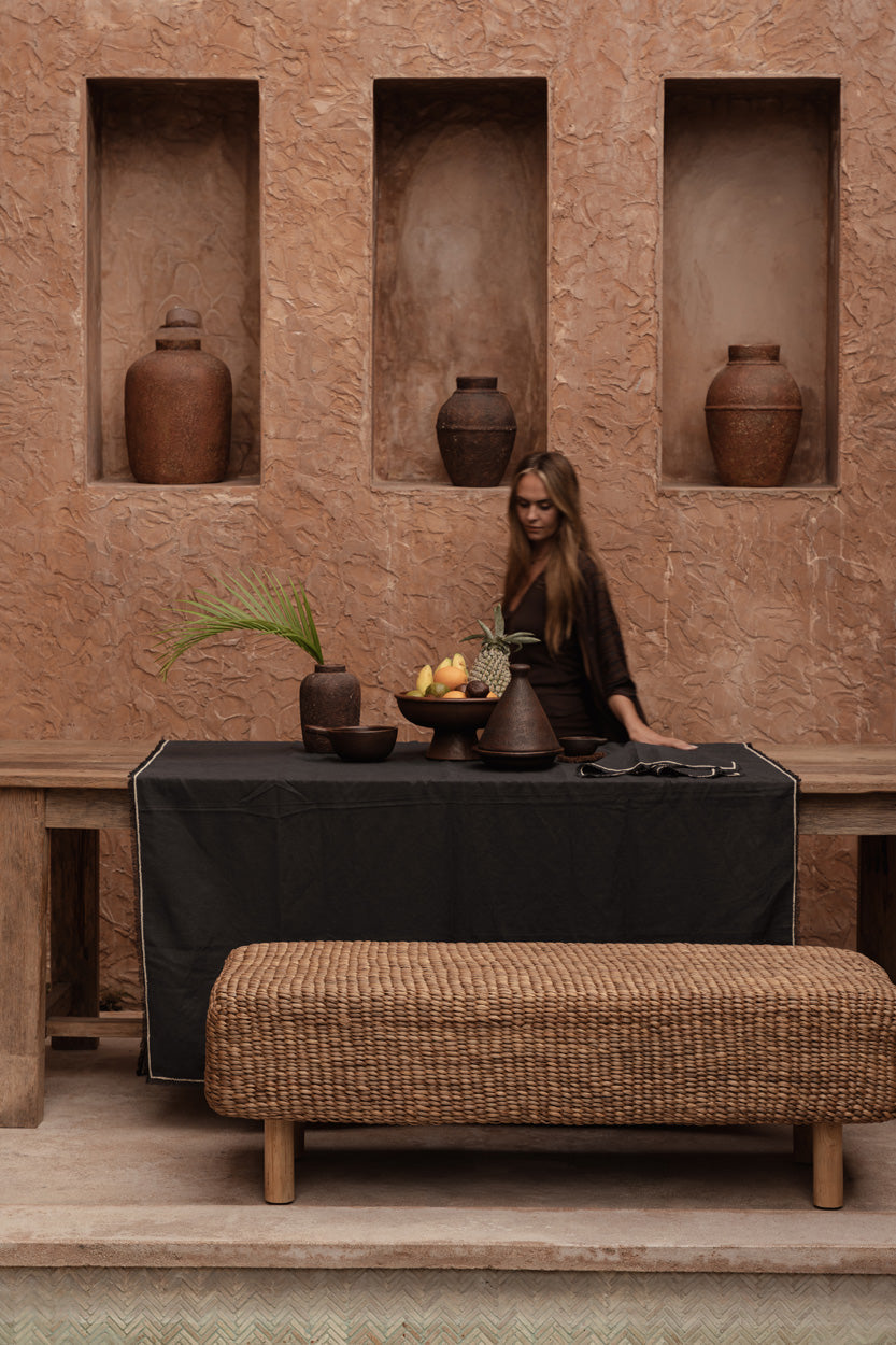 Toalha de Mesa Toscana em Linho Cinzento com Risca — 150 × 250 cm