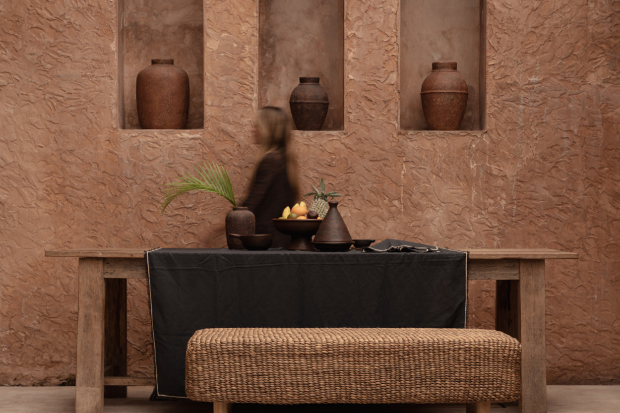 Toalha de Mesa Toscana em Linho Cinzento com Risca — 150 × 300 cm