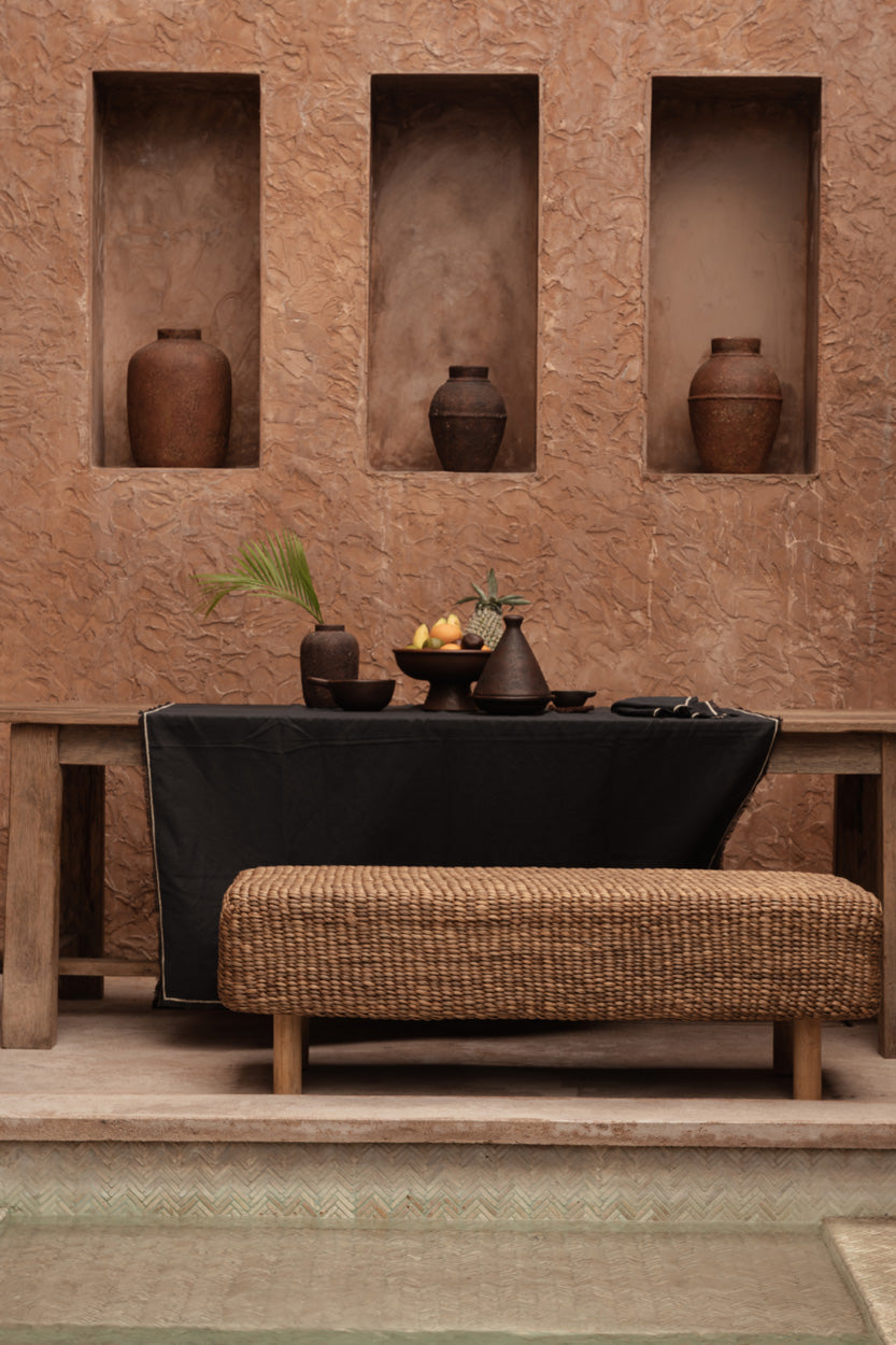 Toalha de Mesa Toscana em Linho Cinzento com Risca — 150 × 300 cm