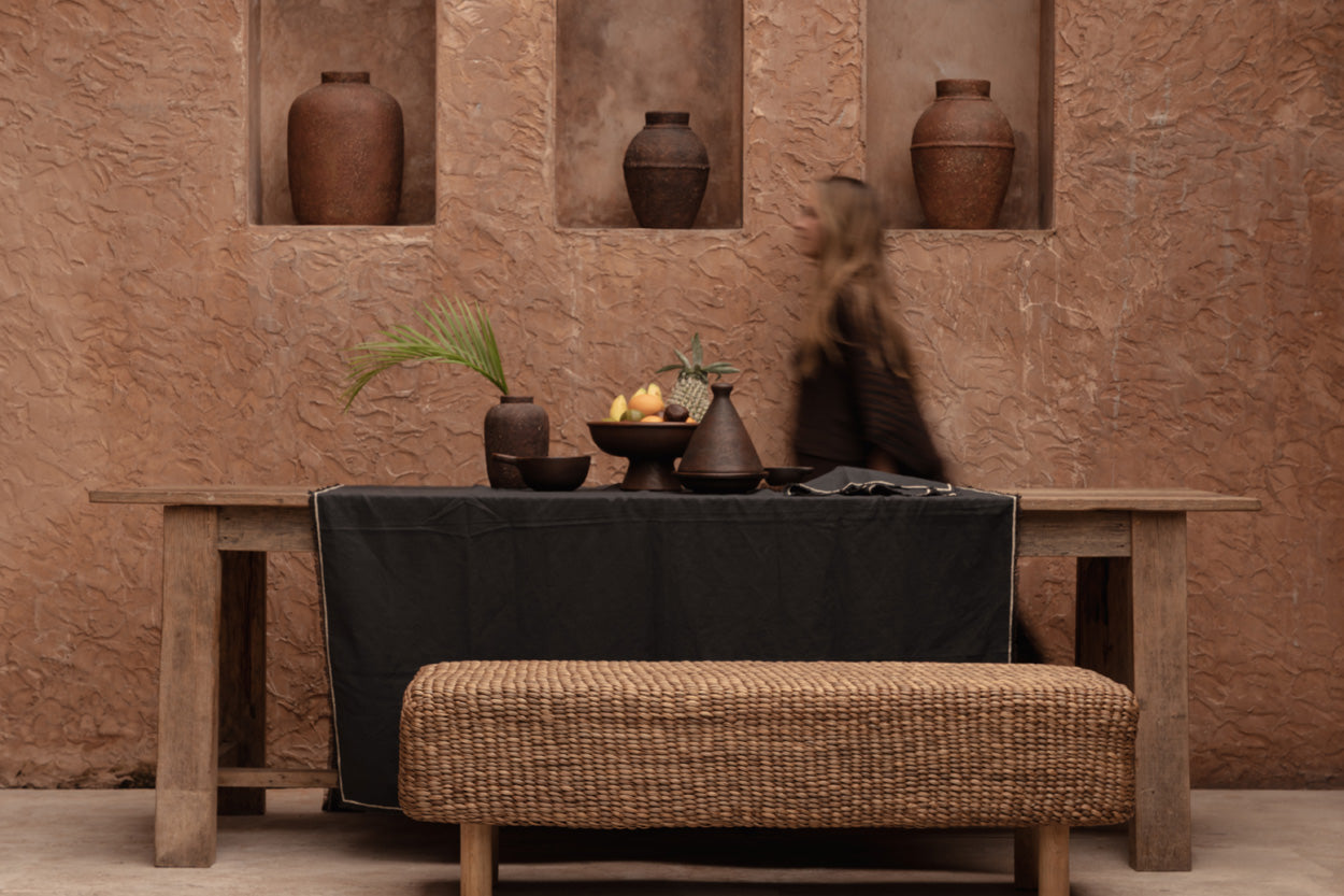 Toalha de Mesa Toscana em Linho Cinzento com Risca — 150 × 300 cm