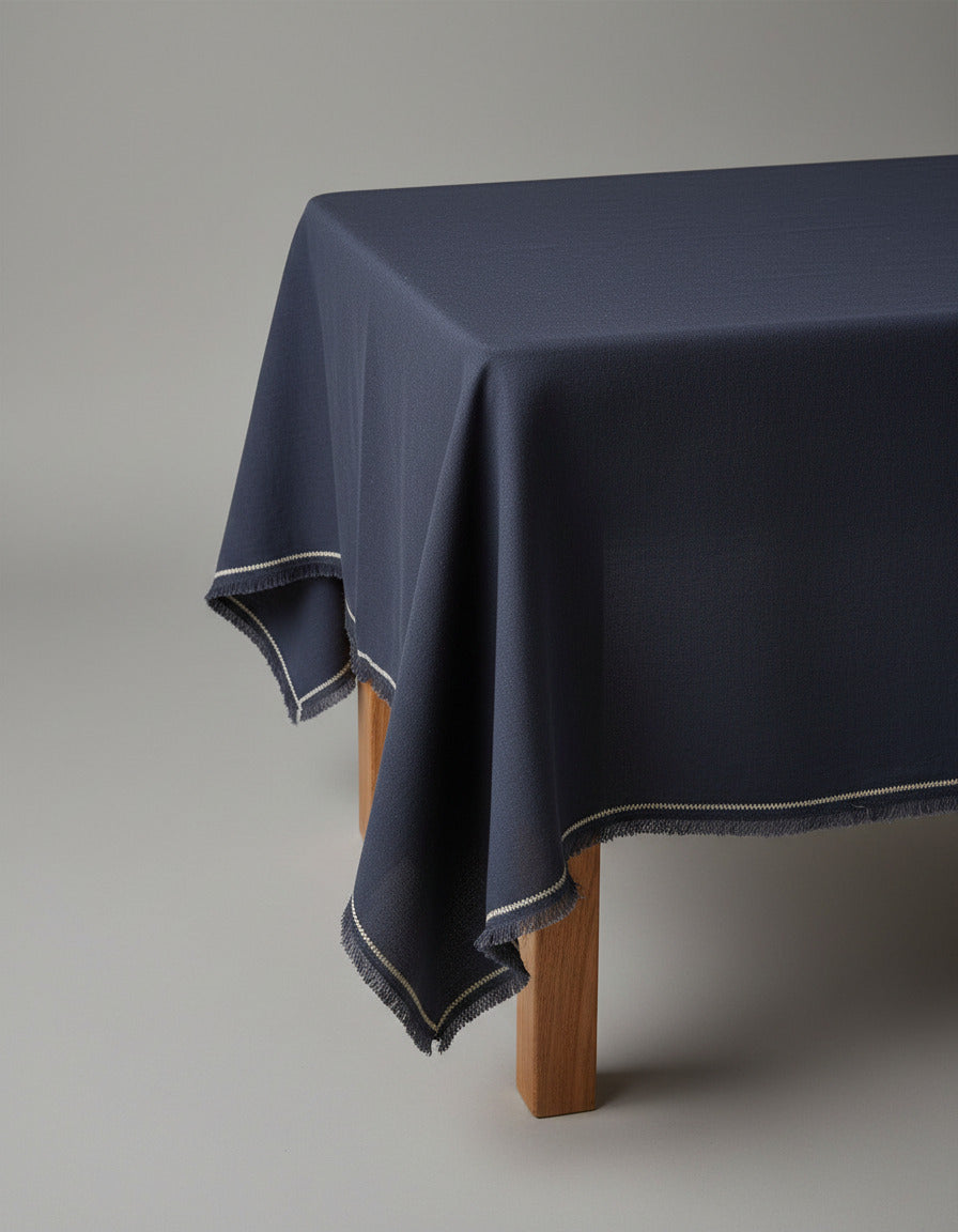 Toalha de Mesa Toscana em Linho Cinzento com Risca — 150 × 300 cm