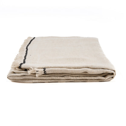 Tuscany Tablecloth in Natural Linen with Stripe — 150 × 250 cm