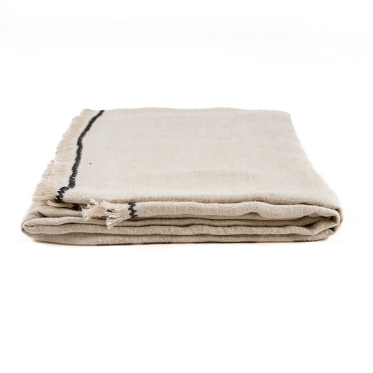 Toalha de Mesa Toscana em Linho Natural com Risca — 150 × 250 cm