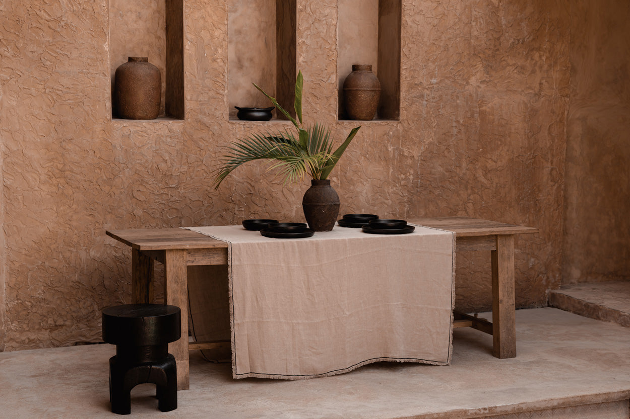 Toscana Natural Linen Striped Tablecloth — 150 × 300 cm