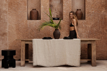 Toscana Natural Linen Striped Tablecloth — 150 × 300 cm