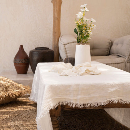 Mantel de lino — Blanco — 150×150