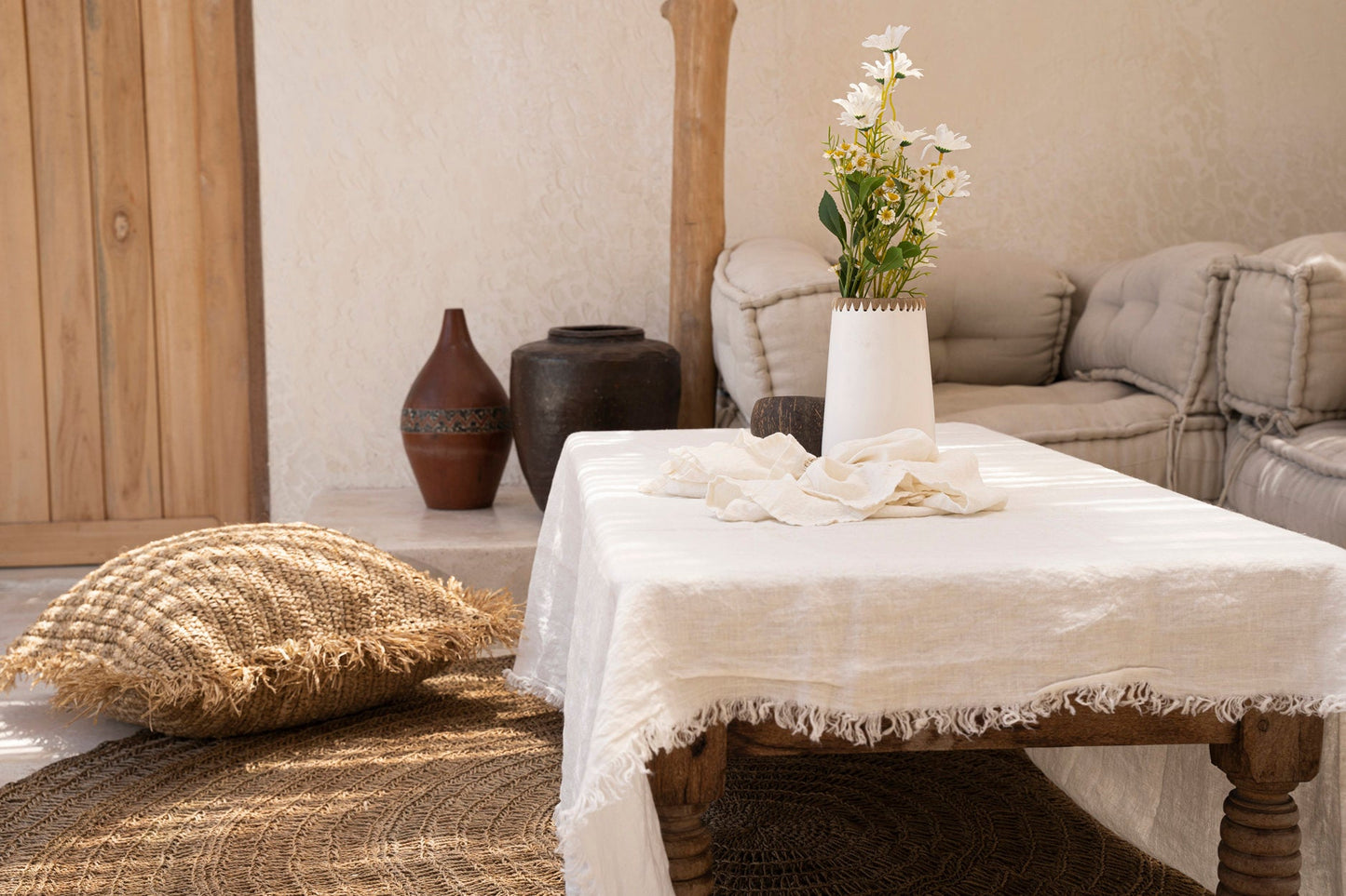 Linen Tablecloth — White — 150×200